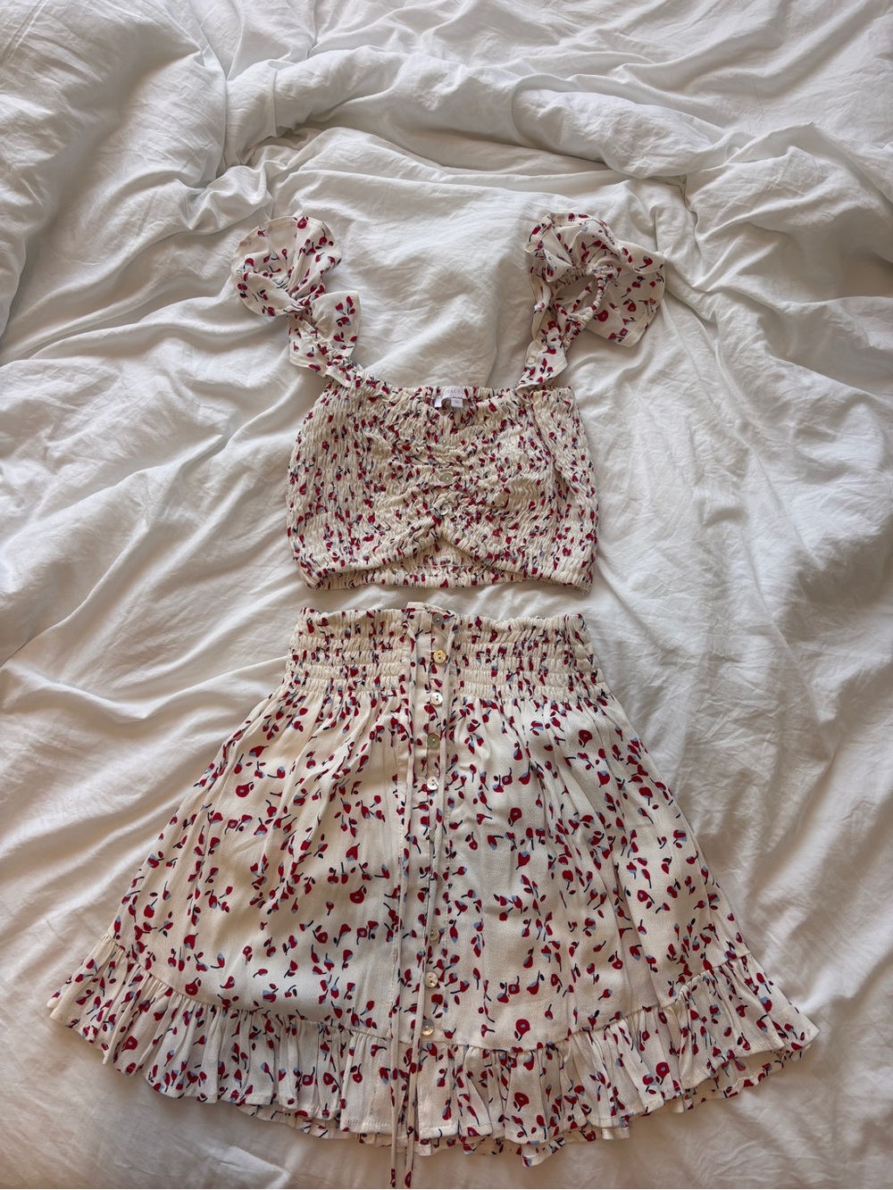 Olivaceous Cream Crop Top & Skirt Set
